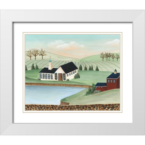 Folk Church Scene III White Modern Wood Framed Art Print with Double Matting by Moore, Regina