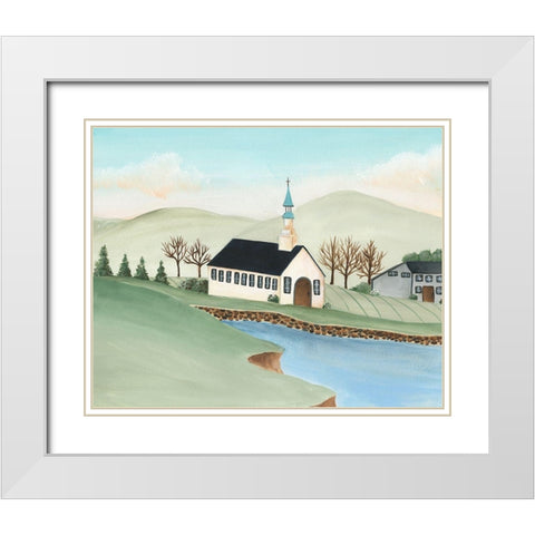 Folk Church Scene IV White Modern Wood Framed Art Print with Double Matting by Moore, Regina