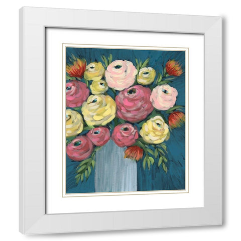 Loose Floral I White Modern Wood Framed Art Print with Double Matting by Moore, Regina