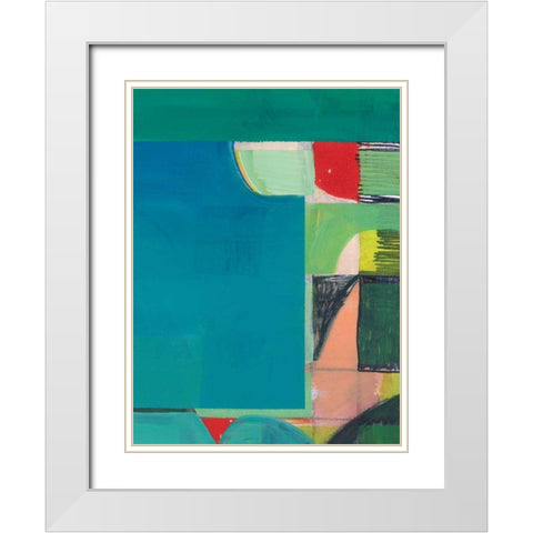 Teal Abstract I White Modern Wood Framed Art Print with Double Matting by Bellissimo Art