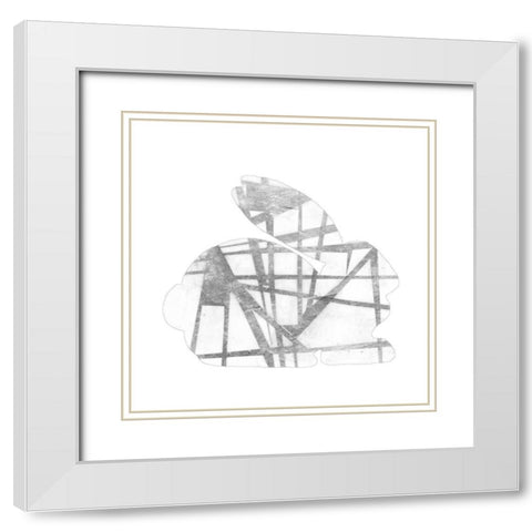 Geometric Rabbit in Silver IV White Modern Wood Framed Art Print with Double Matting by Goldberger, Jennifer