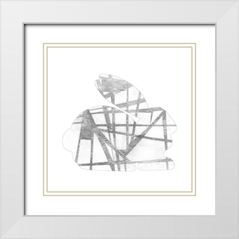 Geometric Rabbit in Silver IV White Modern Wood Framed Art Print with Double Matting by Goldberger, Jennifer