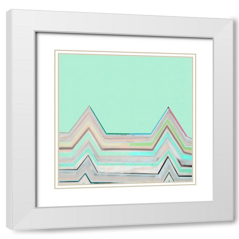 Aqua Zig Zag I White Modern Wood Framed Art Print with Double Matting by Bellissimo Art