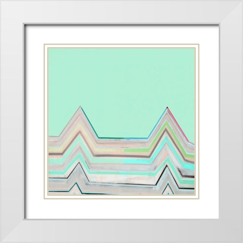 Aqua Zig Zag I White Modern Wood Framed Art Print with Double Matting by Bellissimo Art
