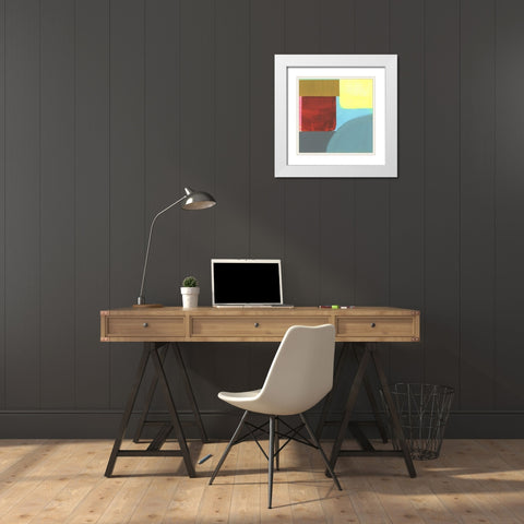 Blue Neons I White Modern Wood Framed Art Print with Double Matting by Bellissimo Art