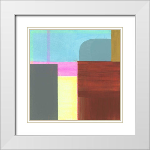 Blue Neons V White Modern Wood Framed Art Print with Double Matting by Bellissimo Art