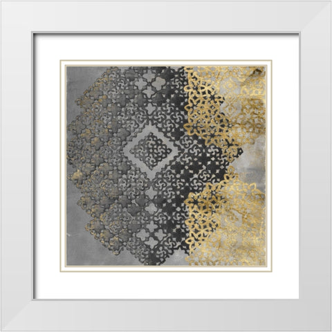 Golden Filigree I White Modern Wood Framed Art Print with Double Matting by Zarris, Chariklia