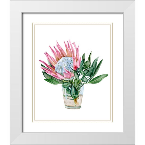 Awaken Protea II White Modern Wood Framed Art Print with Double Matting by Wang, Melissa