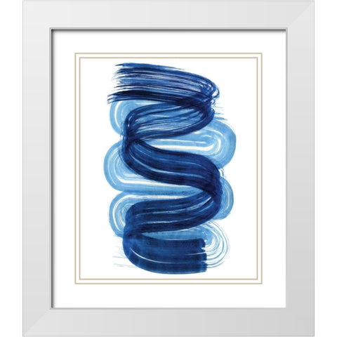 Blue Swish I White Modern Wood Framed Art Print with Double Matting by Bellissimo Art