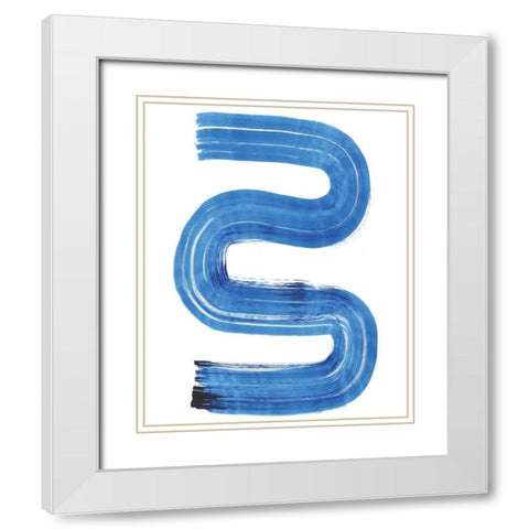 Blue Swish II White Modern Wood Framed Art Print with Double Matting by Bellissimo Art