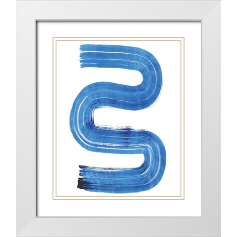 Blue Swish II White Modern Wood Framed Art Print with Double Matting by Bellissimo Art