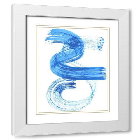Blue Swish III White Modern Wood Framed Art Print with Double Matting by Bellissimo Art