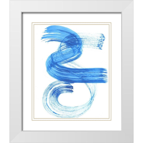 Blue Swish III White Modern Wood Framed Art Print with Double Matting by Bellissimo Art