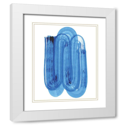 Blue Swish IV White Modern Wood Framed Art Print with Double Matting by Bellissimo Art