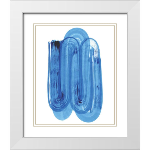 Blue Swish IV White Modern Wood Framed Art Print with Double Matting by Bellissimo Art