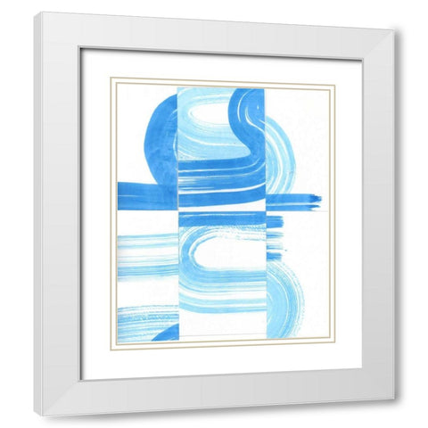 Blue Swish V White Modern Wood Framed Art Print with Double Matting by Bellissimo Art