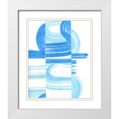 Blue Swish V White Modern Wood Framed Art Print with Double Matting by Bellissimo Art
