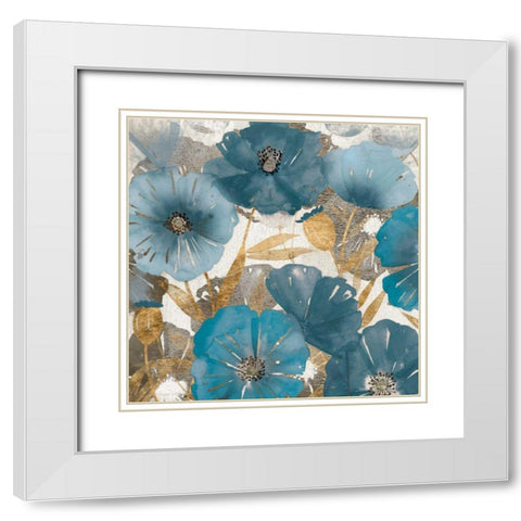 Blue and Gold Poppies I White Modern Wood Framed Art Print with Double Matting by Studio W