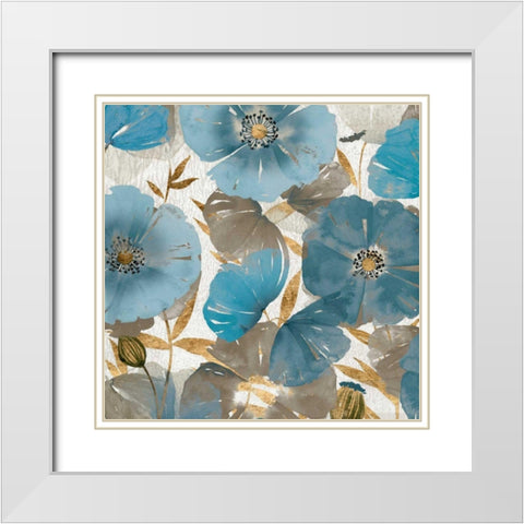 Blue and Gold Poppies II White Modern Wood Framed Art Print with Double Matting by Studio W