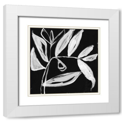 Quirky White Leaves II White Modern Wood Framed Art Print with Double Matting by Goldberger, Jennifer