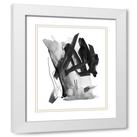 Black and Grey Collide I White Modern Wood Framed Art Print with Double Matting by Wang, Melissa