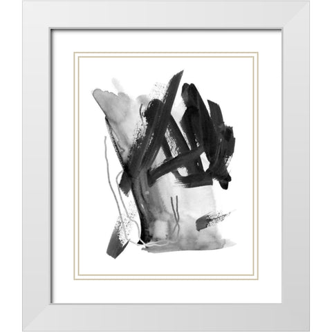 Black and Grey Collide I White Modern Wood Framed Art Print with Double Matting by Wang, Melissa