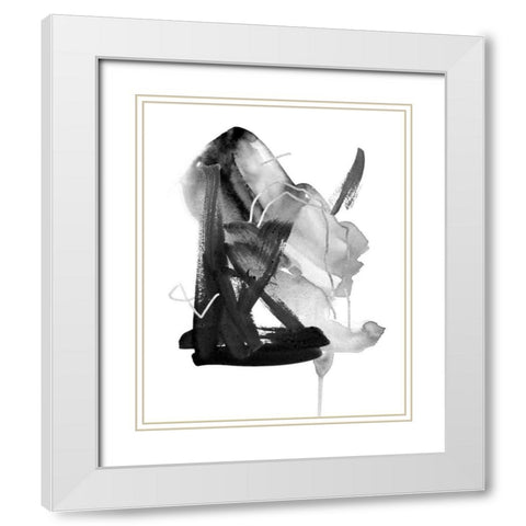 Black and Grey Collide II White Modern Wood Framed Art Print with Double Matting by Wang, Melissa