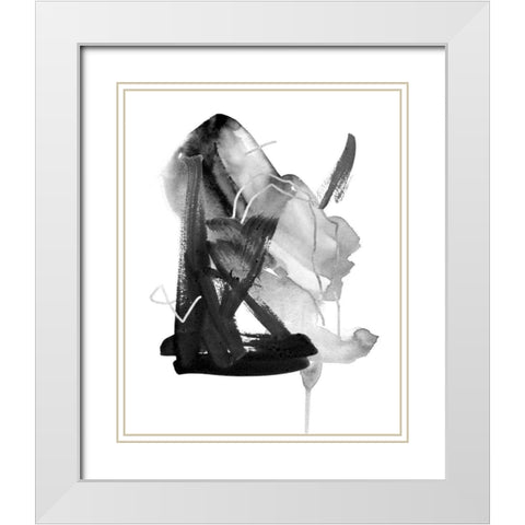 Black and Grey Collide II White Modern Wood Framed Art Print with Double Matting by Wang, Melissa