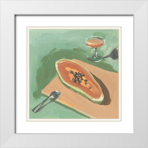 Still Life with Papaya I White Modern Wood Framed Art Print with Double Matting by Wang, Melissa