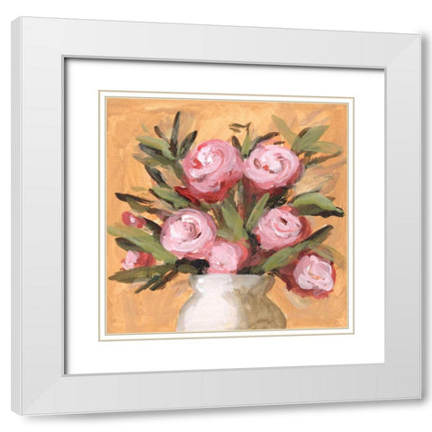 Vase and Roses I White Modern Wood Framed Art Print with Double Matting by Wang, Melissa