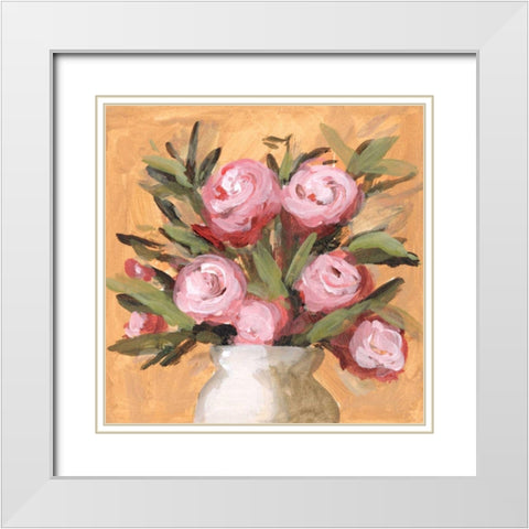 Vase and Roses I White Modern Wood Framed Art Print with Double Matting by Wang, Melissa