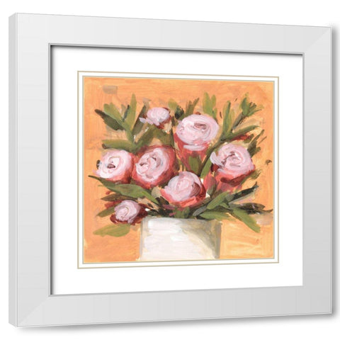 Vase and Roses II White Modern Wood Framed Art Print with Double Matting by Wang, Melissa