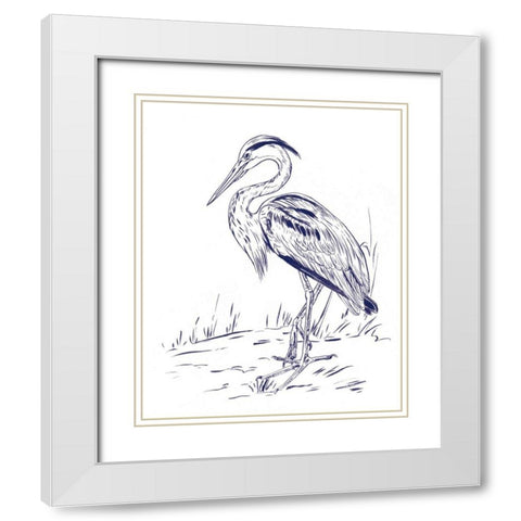 Indigo Heron I White Modern Wood Framed Art Print with Double Matting by Wang, Melissa