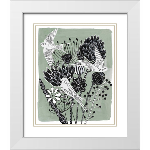 Swallow Dance I White Modern Wood Framed Art Print with Double Matting by Wang, Melissa
