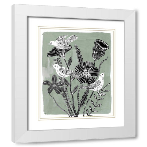 Swallow Dance II White Modern Wood Framed Art Print with Double Matting by Wang, Melissa