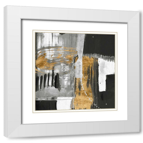 Golden Strokes I White Modern Wood Framed Art Print with Double Matting by Goldberger, Jennifer