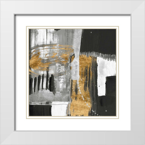 Golden Strokes I White Modern Wood Framed Art Print with Double Matting by Goldberger, Jennifer