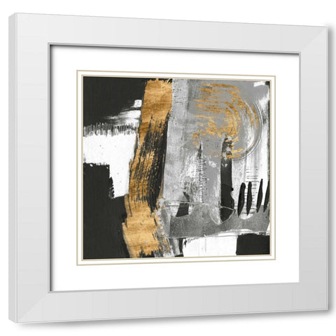 Golden Strokes II White Modern Wood Framed Art Print with Double Matting by Goldberger, Jennifer