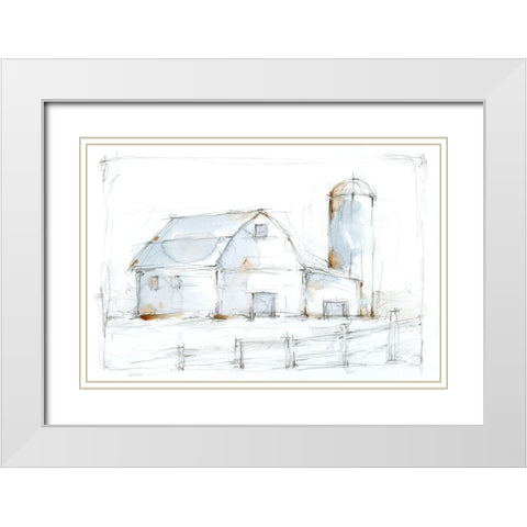 Barnyard Pencil Sketch I White Modern Wood Framed Art Print with Double Matting by Harper, Ethan