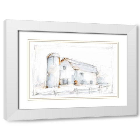 Barnyard Pencil Sketch II White Modern Wood Framed Art Print with Double Matting by Harper, Ethan