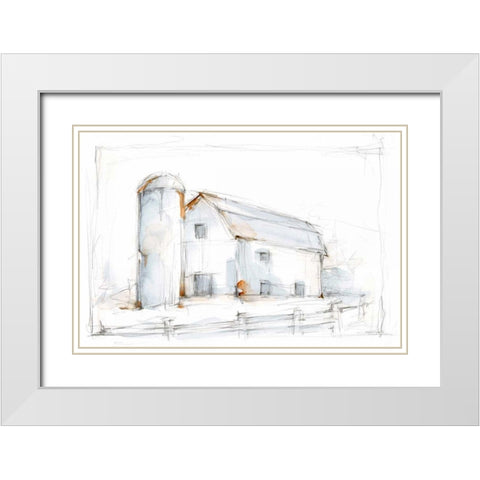 Barnyard Pencil Sketch II White Modern Wood Framed Art Print with Double Matting by Harper, Ethan