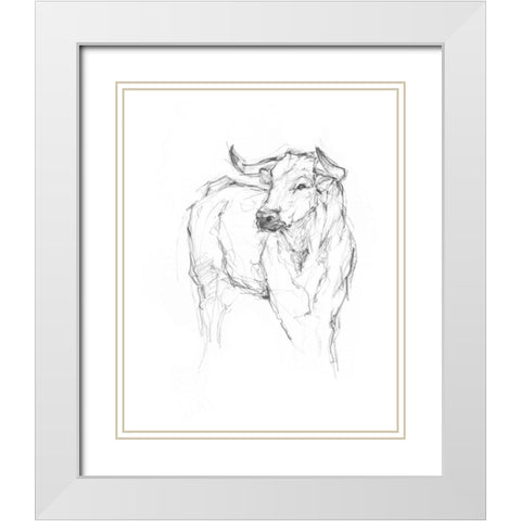 Bull Study I White Modern Wood Framed Art Print with Double Matting by Harper, Ethan