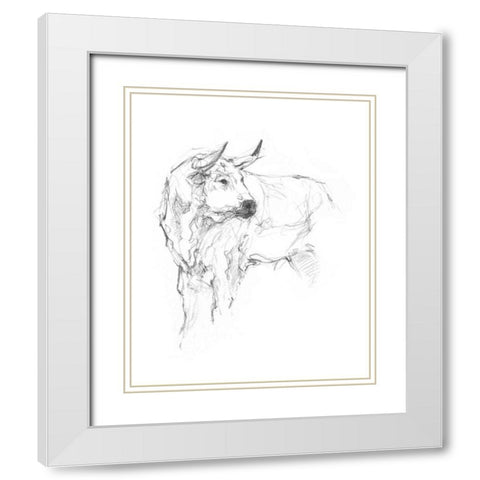 Bull Study II White Modern Wood Framed Art Print with Double Matting by Harper, Ethan