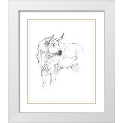 Bull Study II White Modern Wood Framed Art Print with Double Matting by Harper, Ethan
