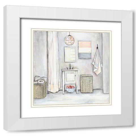 Neutral Bath I White Modern Wood Framed Art Print with Double Matting by Rig, R.