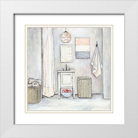 Neutral Bath I White Modern Wood Framed Art Print with Double Matting by Rig, R.