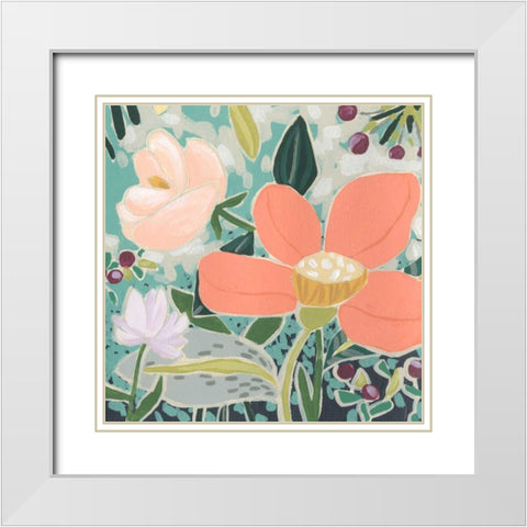 Garden Confetti I White Modern Wood Framed Art Print with Double Matting by Vess, June Erica
