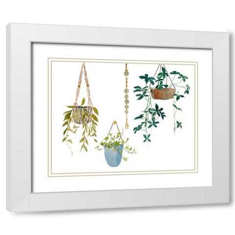Hanging Greens I White Modern Wood Framed Art Print with Double Matting by Wang, Melissa