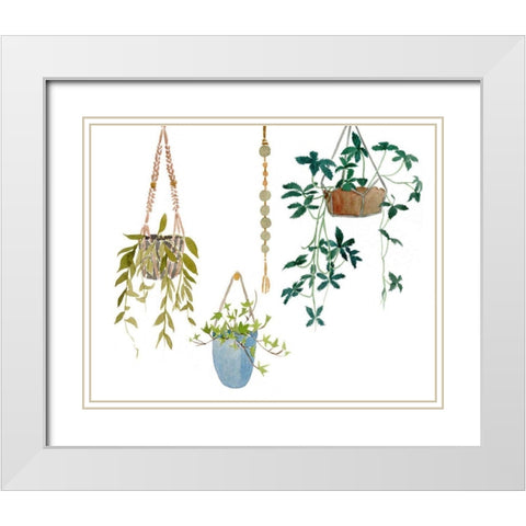 Hanging Greens I White Modern Wood Framed Art Print with Double Matting by Wang, Melissa