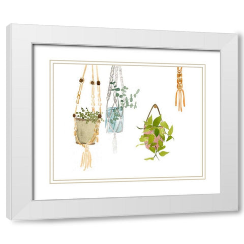 Hanging Greens II White Modern Wood Framed Art Print with Double Matting by Wang, Melissa